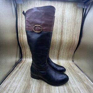 Johnston & Murphy Riding Boots Women's 8.5 M Black Brown Leather Two Tone Buckle
